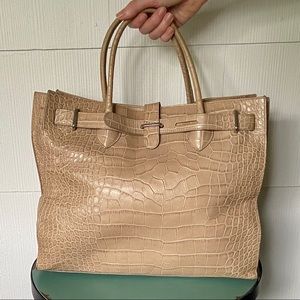 Furla Croc Embossed Leather Greta Tote Handbag